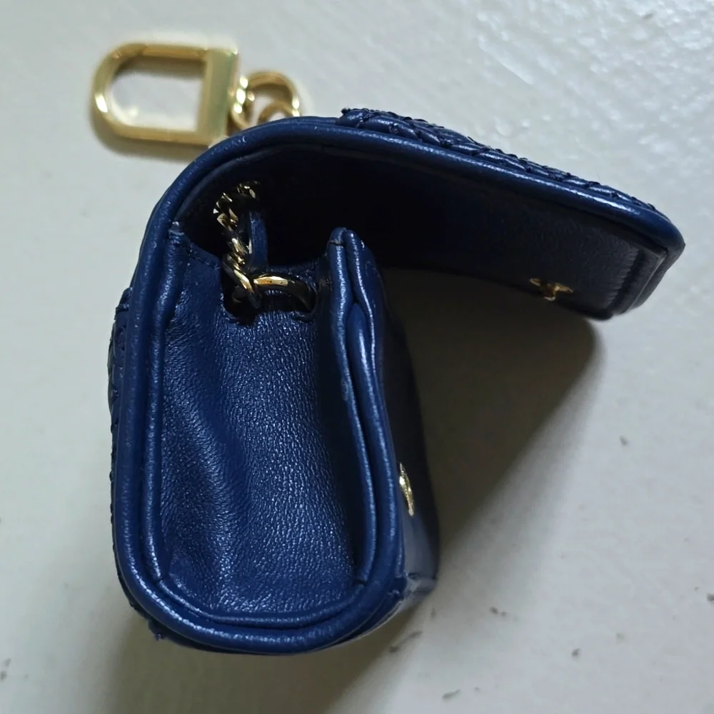 Tory Burch Blue Leather Quilted Mini Purse Charm Keychain